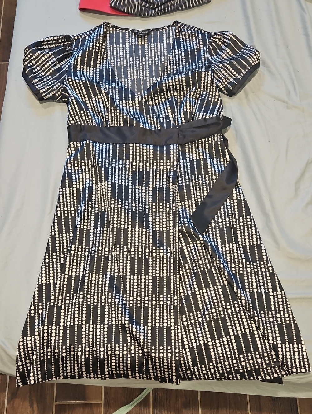 Guess Black & White Midi Dress with Waist Sash